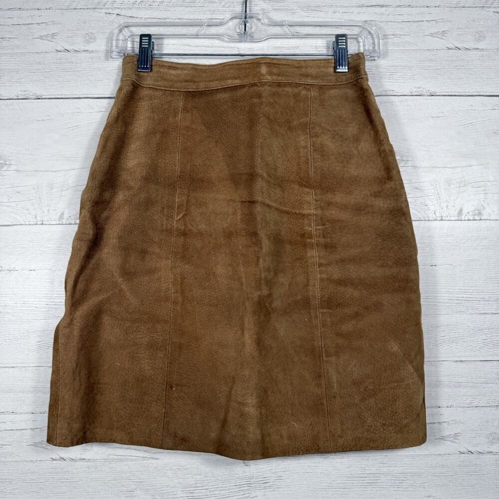 Vintage Ivy Club Classics brown 100% Leather A-Line Skirt Womens Size 5/6